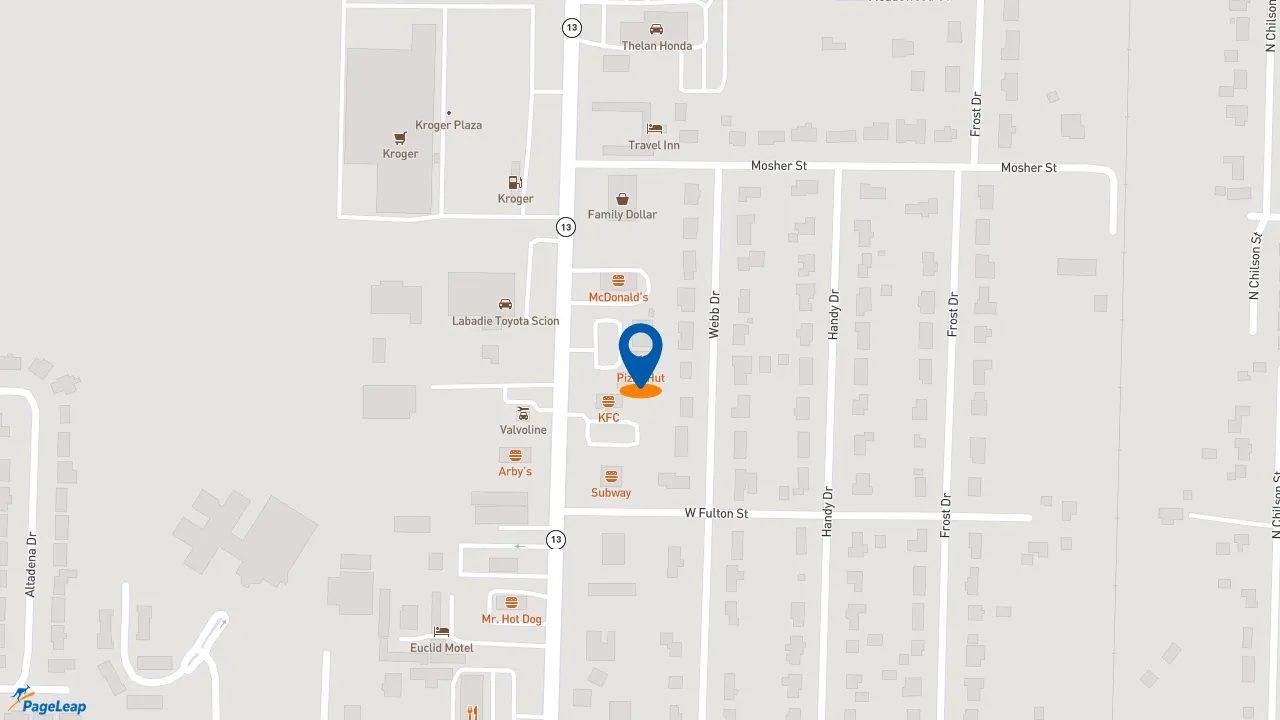 https://pageleap.com map showing location of Pizza Hut in Bay City.