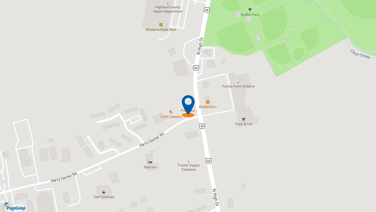 https://pageleap.com map showing location of Pizza Hut in Hillsboro.