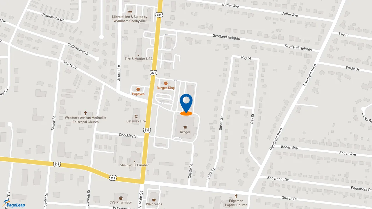 https://pageleap.com map showing location of Pizza Hut in Shelbyville.