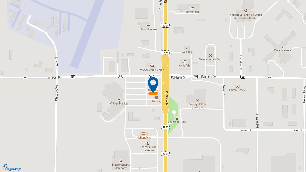 https://pageleap.com map showing location of Pizza Hut in Viroqua.