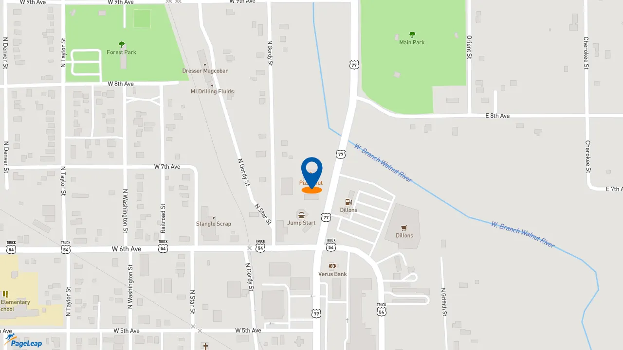 https://pageleap.com map showing location of Pizza Hut in El Dorado.