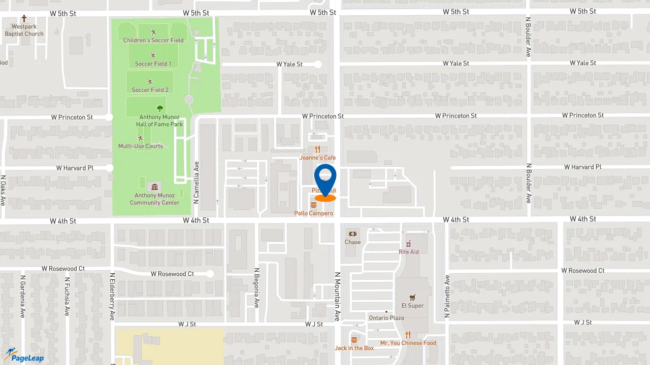 https://pageleap.com map showing location of Pizza Hut in Ontario.