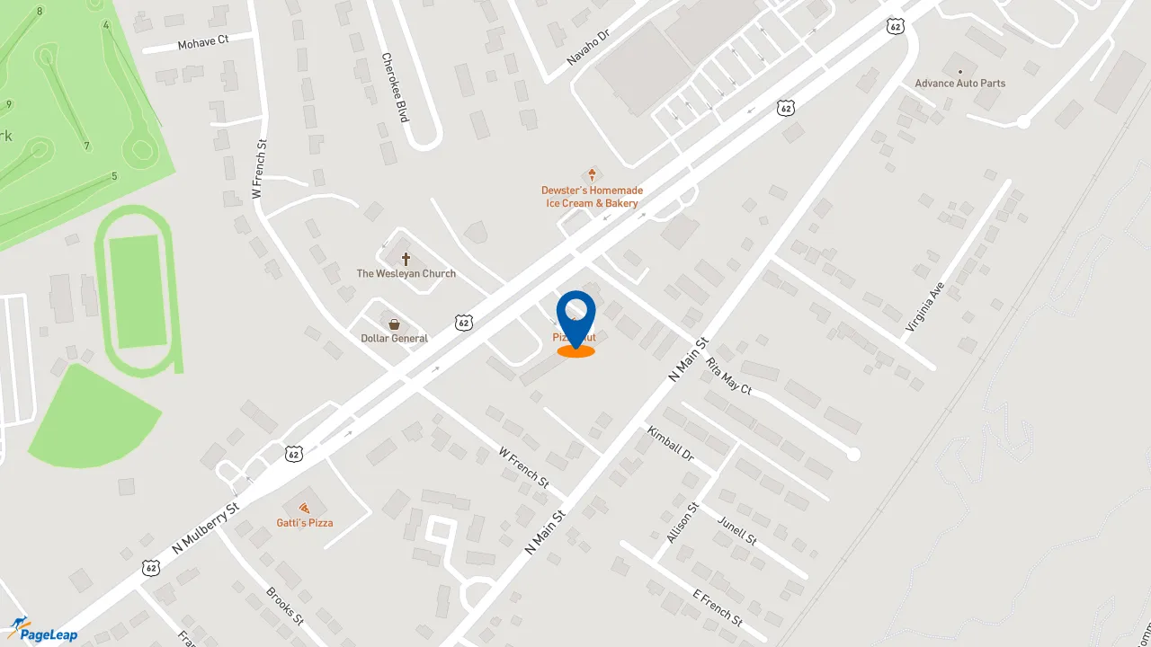 https://pageleap.com map showing location of Pizza Hut in Elizabethtown.