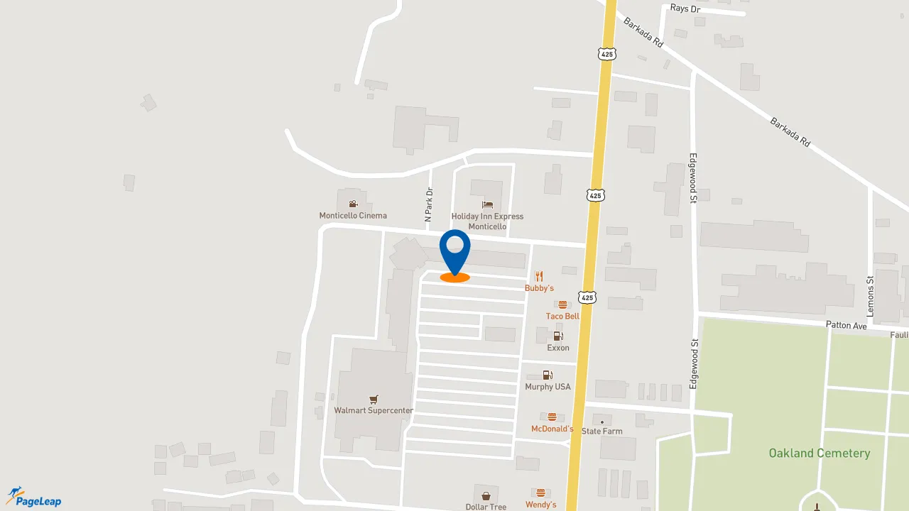 https://pageleap.com map showing location of Pizza Hut in Monticello.