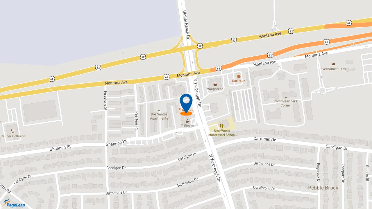 https://pageleap.com map showing location of Pizza Hut in El Paso.