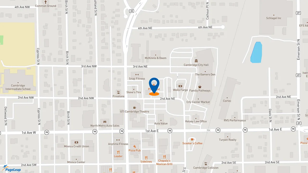 https://pageleap.com map showing location of Pizza Hut in Cambridge.