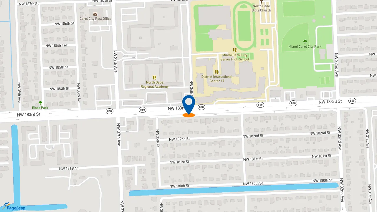 https://pageleap.com map showing location of Pizza Hut in Miami Gardens.