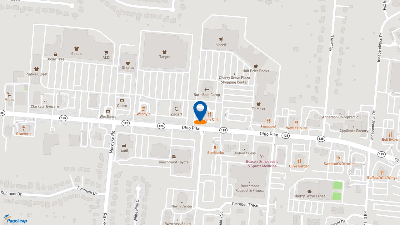 https://pageleap.com map showing location of Pizza Hut in Cincinnati.