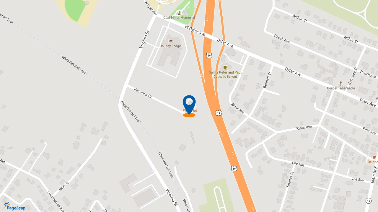 https://pageleap.com map showing location of Pizza Hut in Oak Hill.