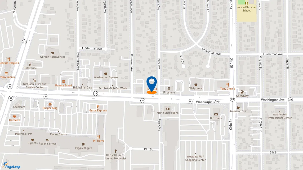 https://pageleap.com map showing location of Pizza Hut in Racine.