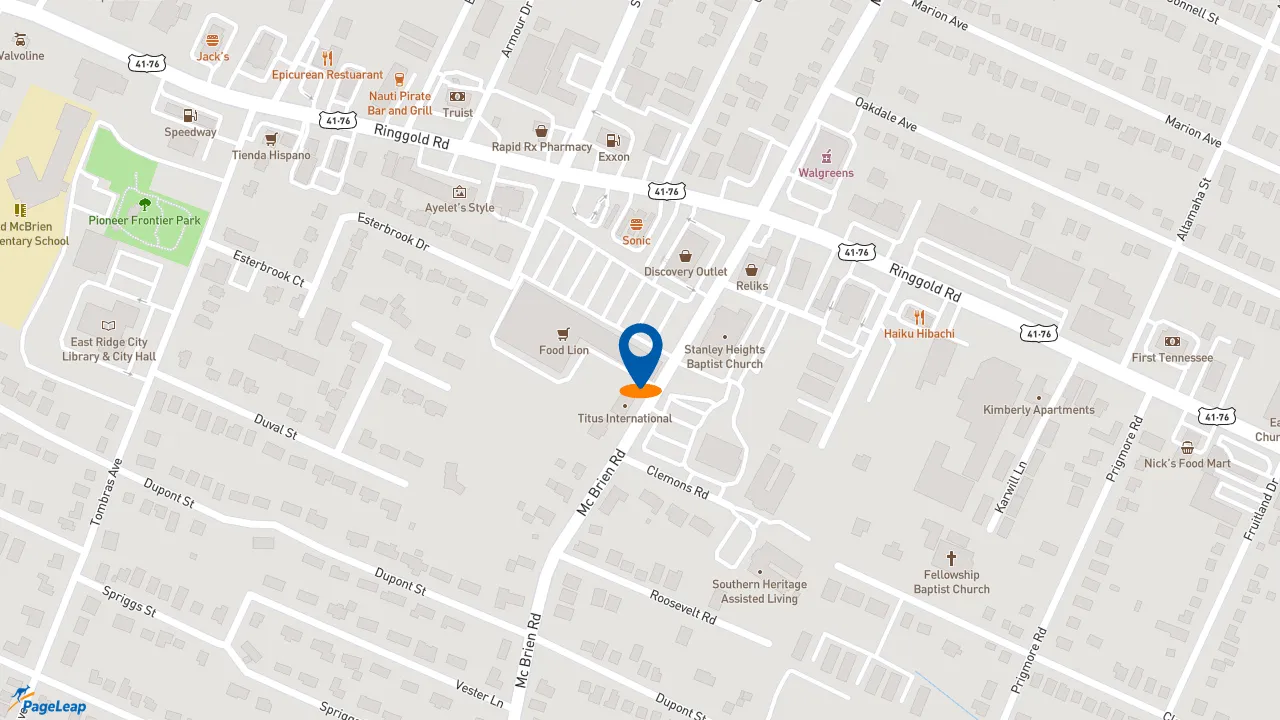https://pageleap.com map showing location of Pizza Hut in East Ridge.