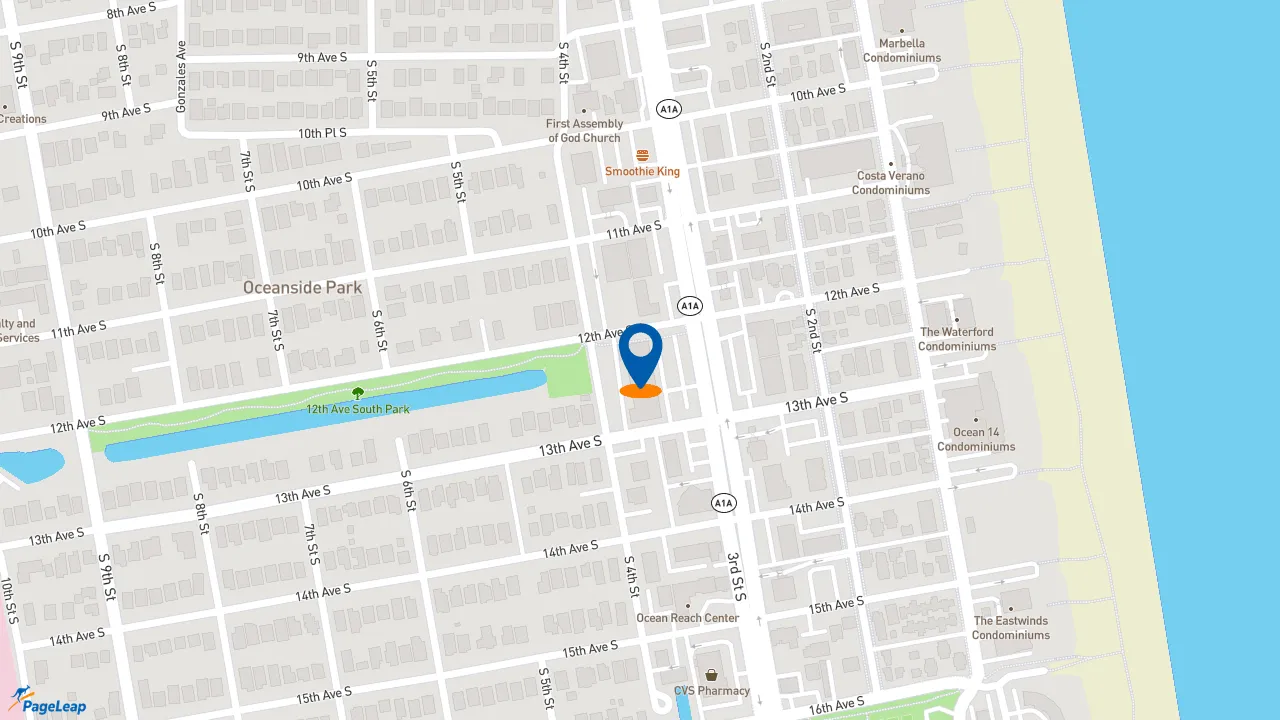https://pageleap.com map showing location of Pizza Hut in Jacksonville Beach.