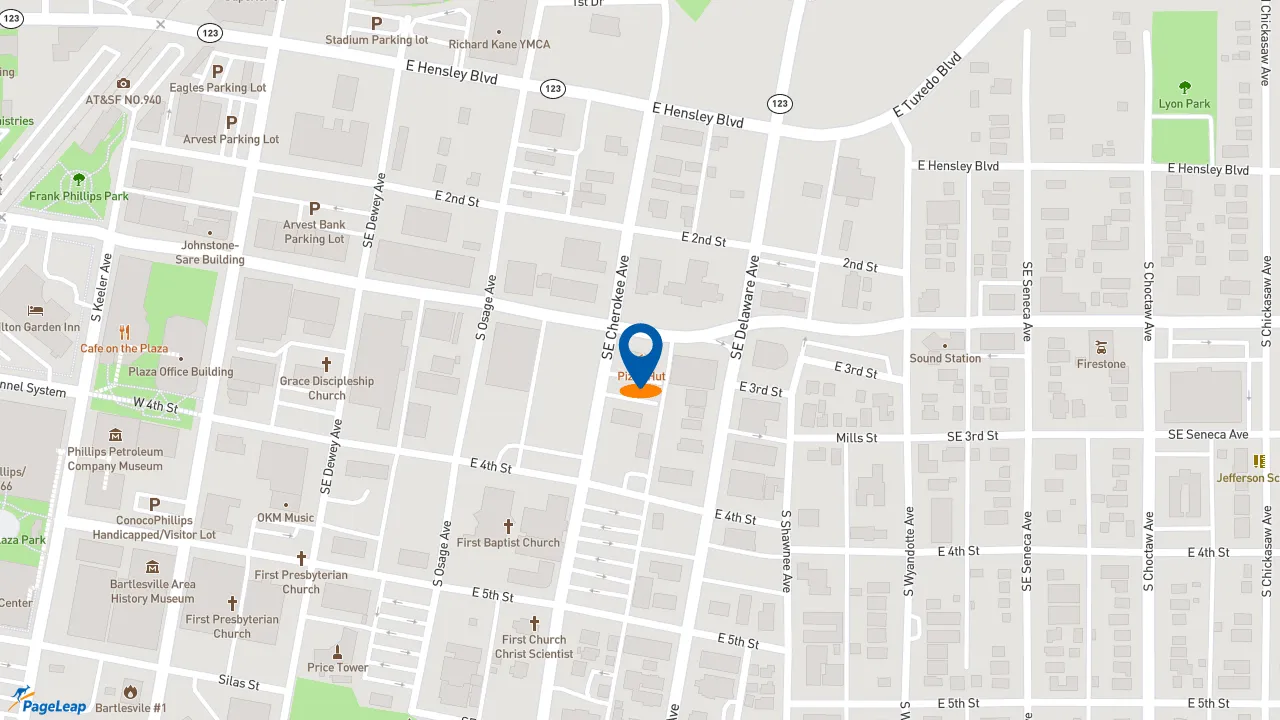https://pageleap.com map showing location of Pizza Hut in Bartlesville.