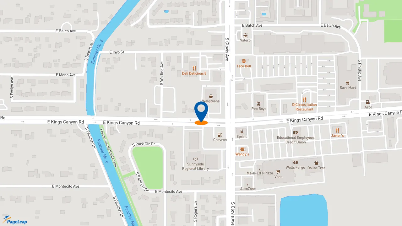 https://pageleap.com map showing location of Pizza Hut in Fresno.