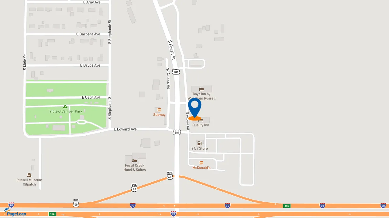 https://pageleap.com map showing location of Pizza Hut in Russell.