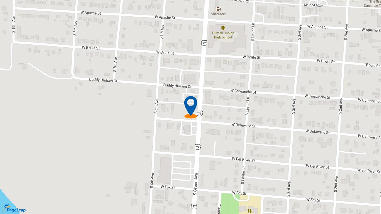 https://pageleap.com map showing location of Pizza Hut in Purcell.