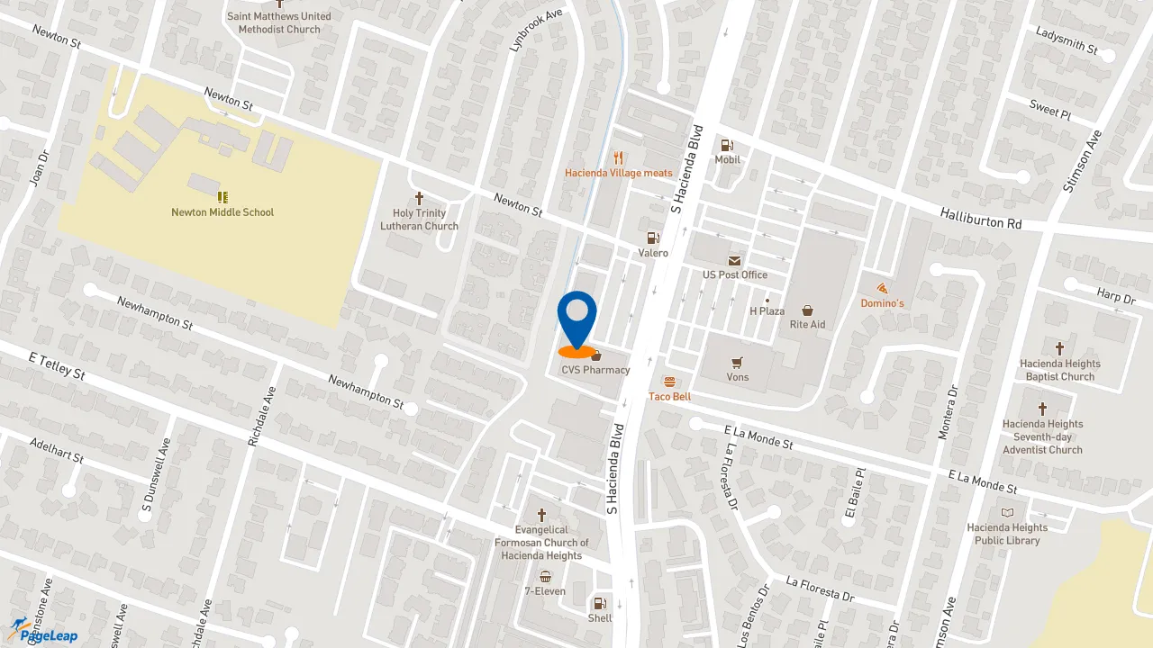 https://pageleap.com map showing location of Pizza Hut in Hacienda Heights.