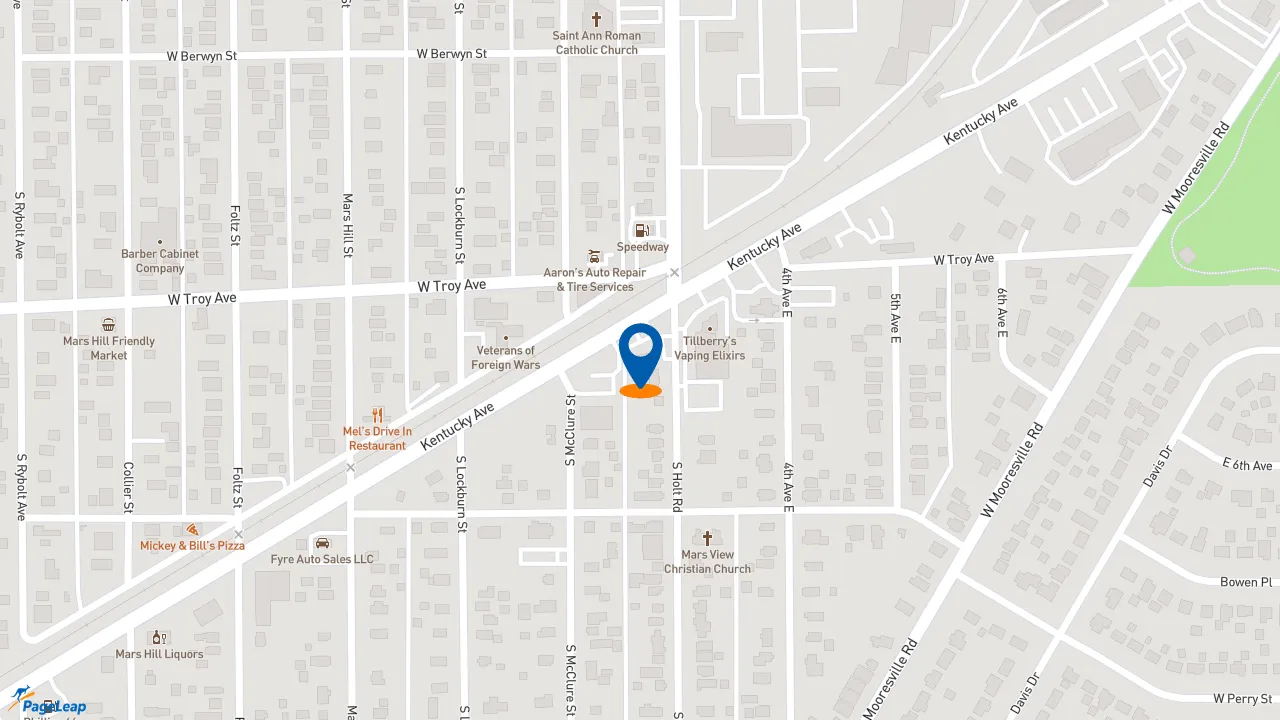 https://pageleap.com map showing location of Pizza Hut in Indianapolis.
