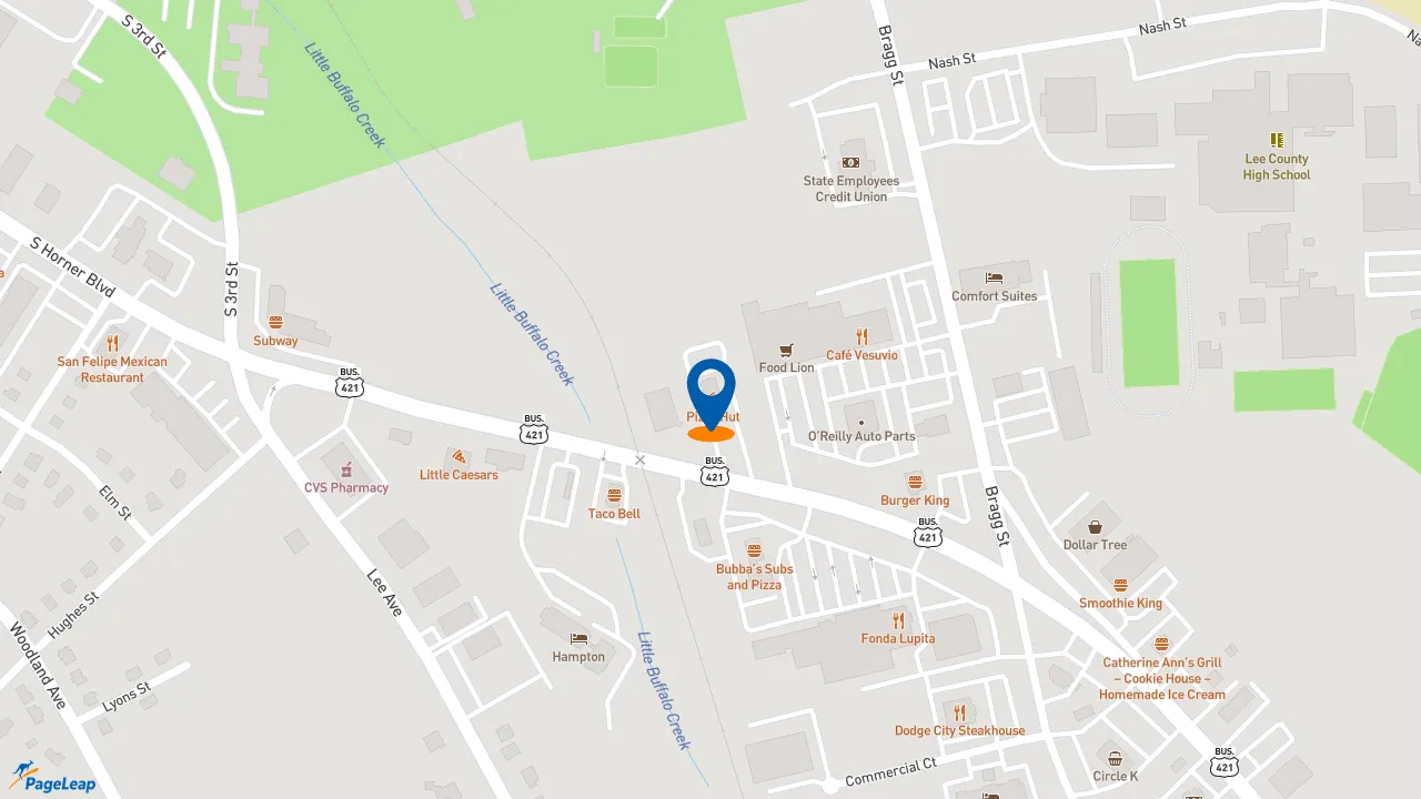 https://pageleap.com map showing location of Pizza Hut in Sanford.