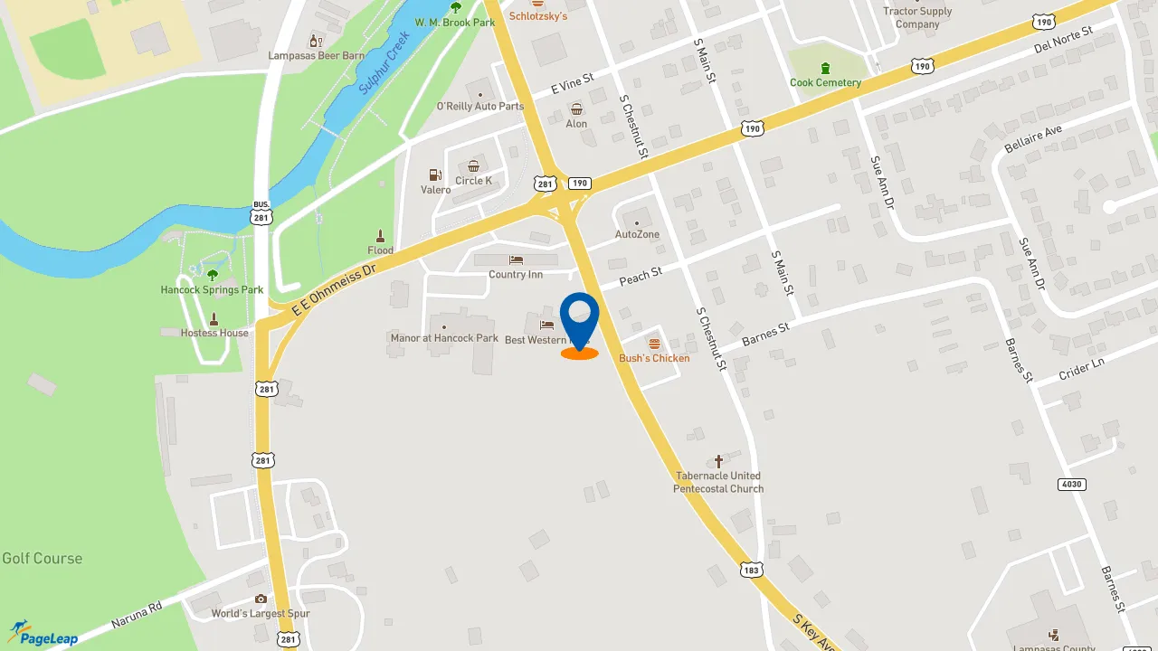 https://pageleap.com map showing location of Pizza Hut in Lampasas.