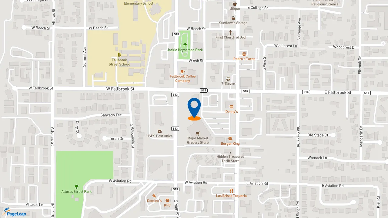 https://pageleap.com map showing location of Pizza Hut in Fallbrook.