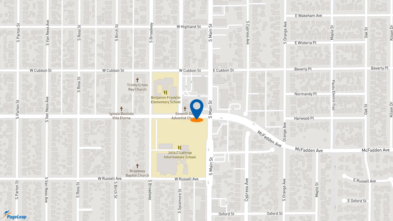 https://pageleap.com map showing location of Pizza Hut in Santa Ana.
