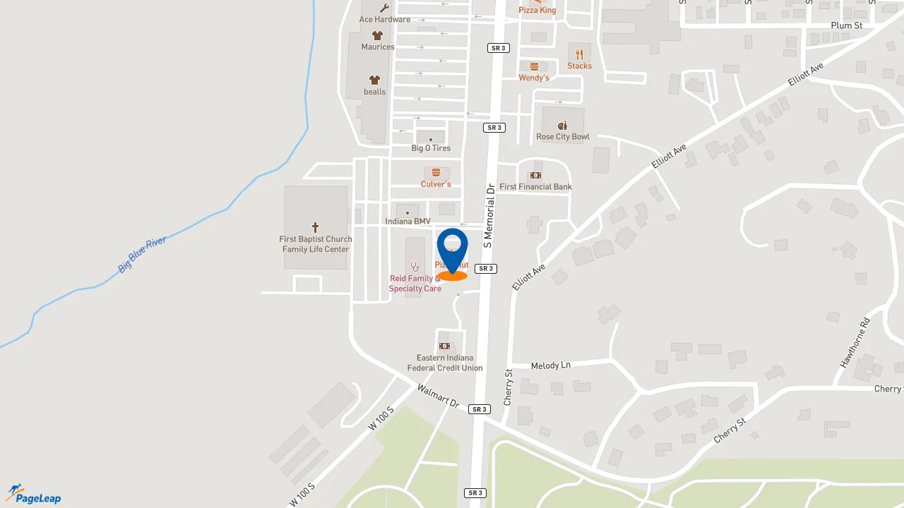https://pageleap.com map showing location of Pizza Hut in New Castle.