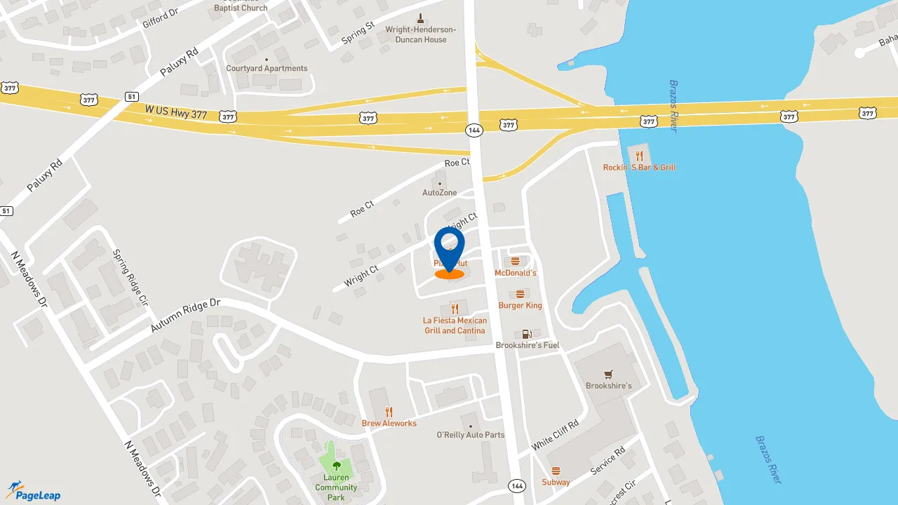 https://pageleap.com map showing location of Pizza Hut in Granbury.