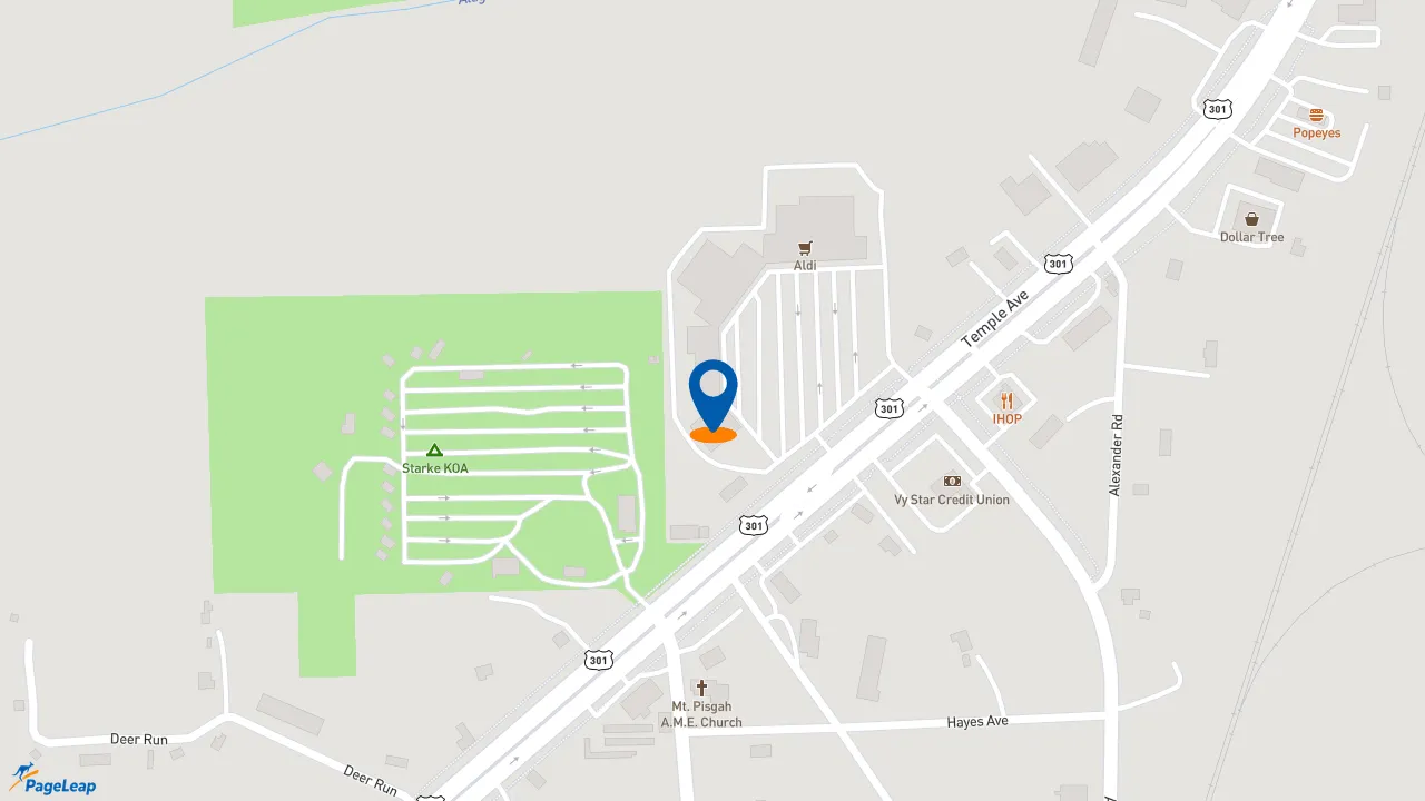 https://pageleap.com map showing location of Pizza Hut in Starke.