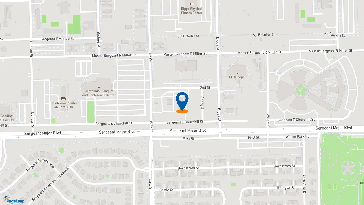 https://pageleap.com map showing location of Pizza Hut in Fort Bliss.
