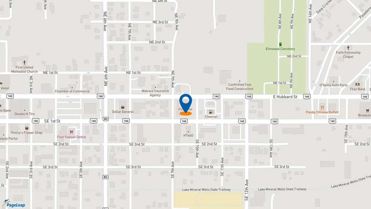 https://pageleap.com map showing location of Pizza Hut in Mineral Wells.
