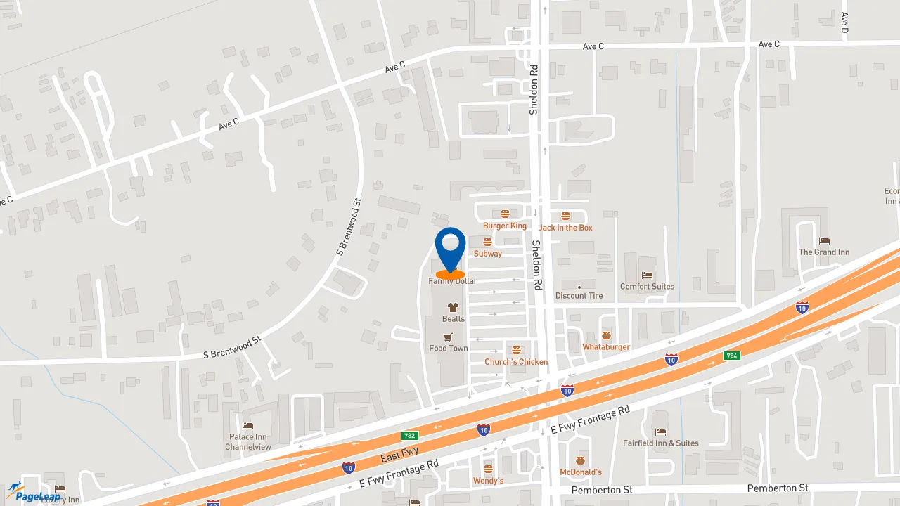 https://pageleap.com map showing location of Pizza Hut in Channelview.