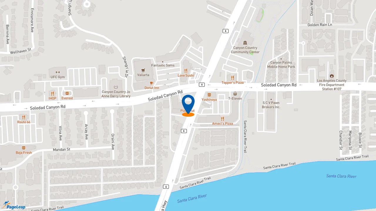 https://pageleap.com map showing location of Pizza Hut in Canyon Country.
