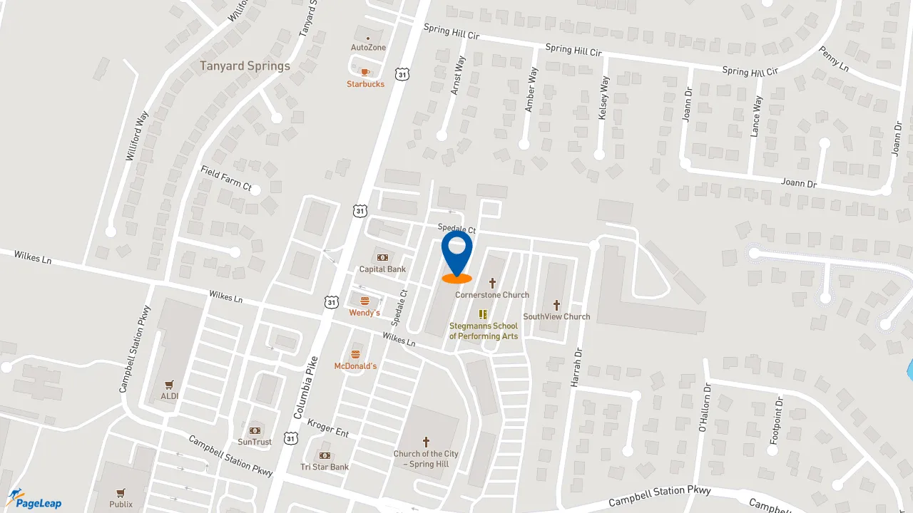 https://pageleap.com map showing location of Pizza Hut in Spring Hill.