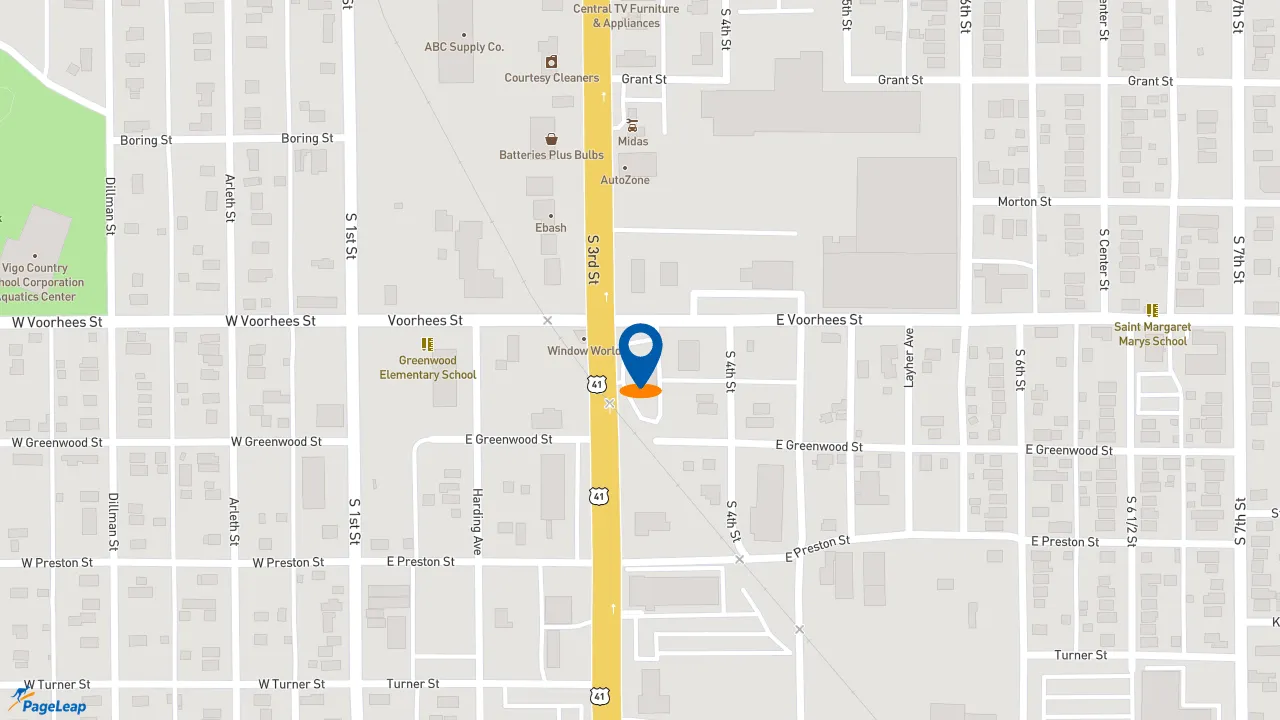 https://pageleap.com map showing location of Pizza Hut in Terre Haute.