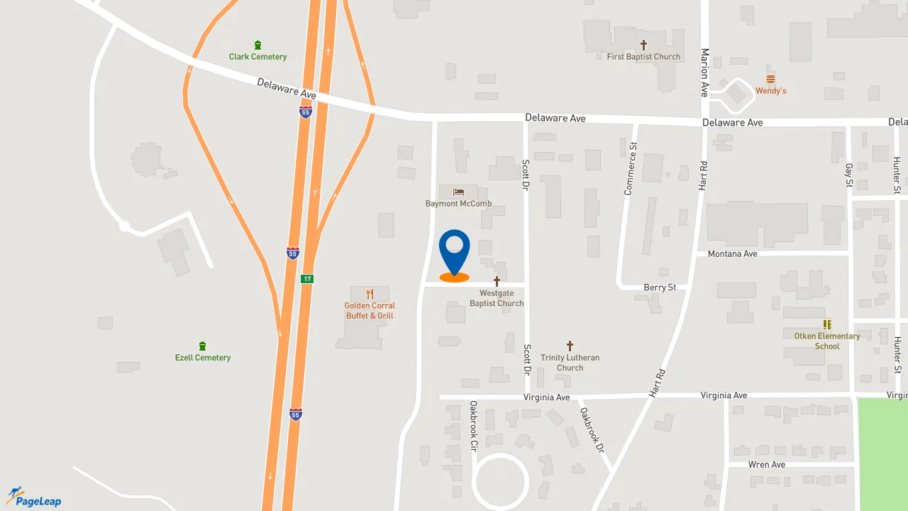 https://pageleap.com map showing location of Pizza Hut in Mccomb.