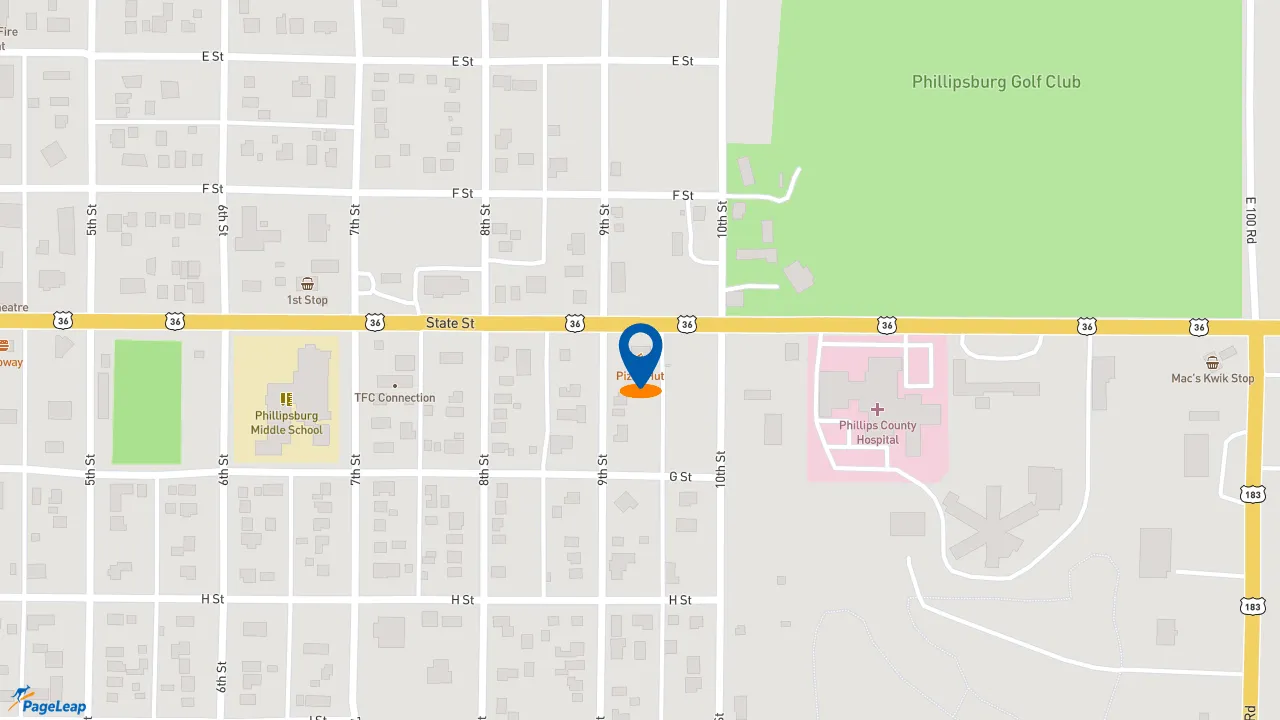 https://pageleap.com map showing location of Pizza Hut in Phillipsburg.