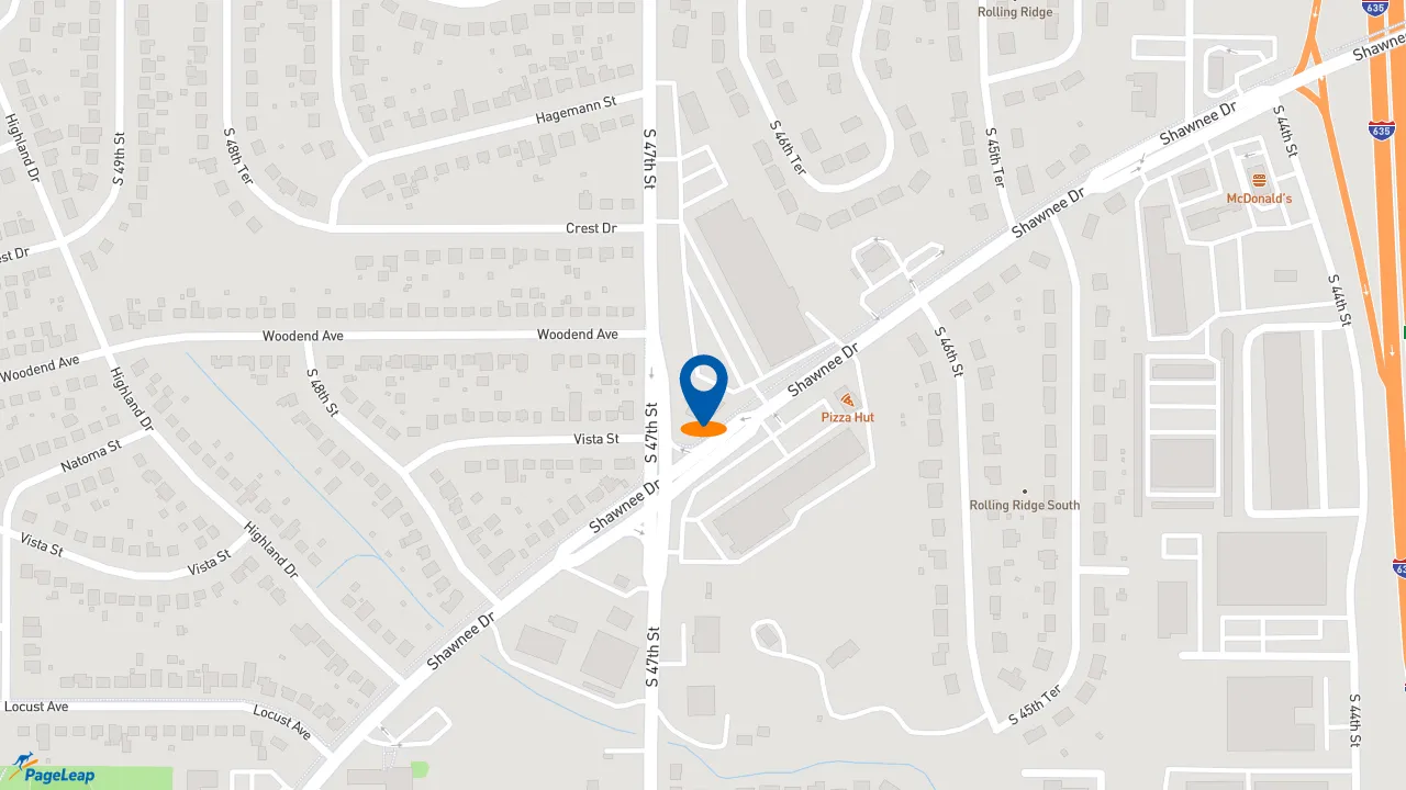 https://pageleap.com map showing location of Pizza Hut in Kansas City.
