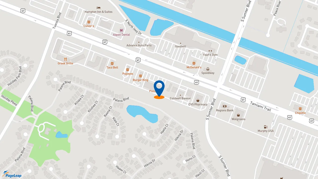 https://pageleap.com map showing location of Pizza Hut in North Port.