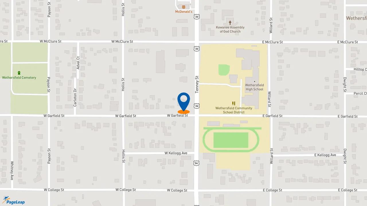https://pageleap.com map showing location of Pizza Hut in Kewanee.