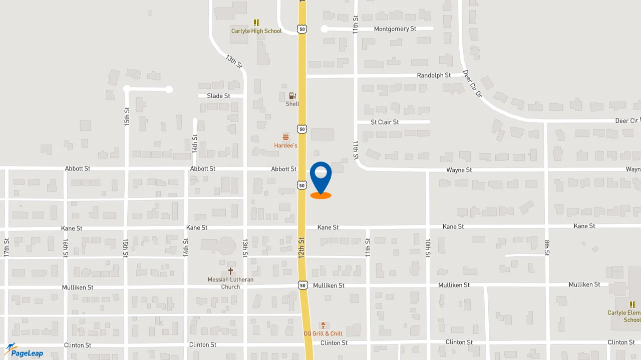 https://pageleap.com map showing location of Pizza Hut in Carlyle.