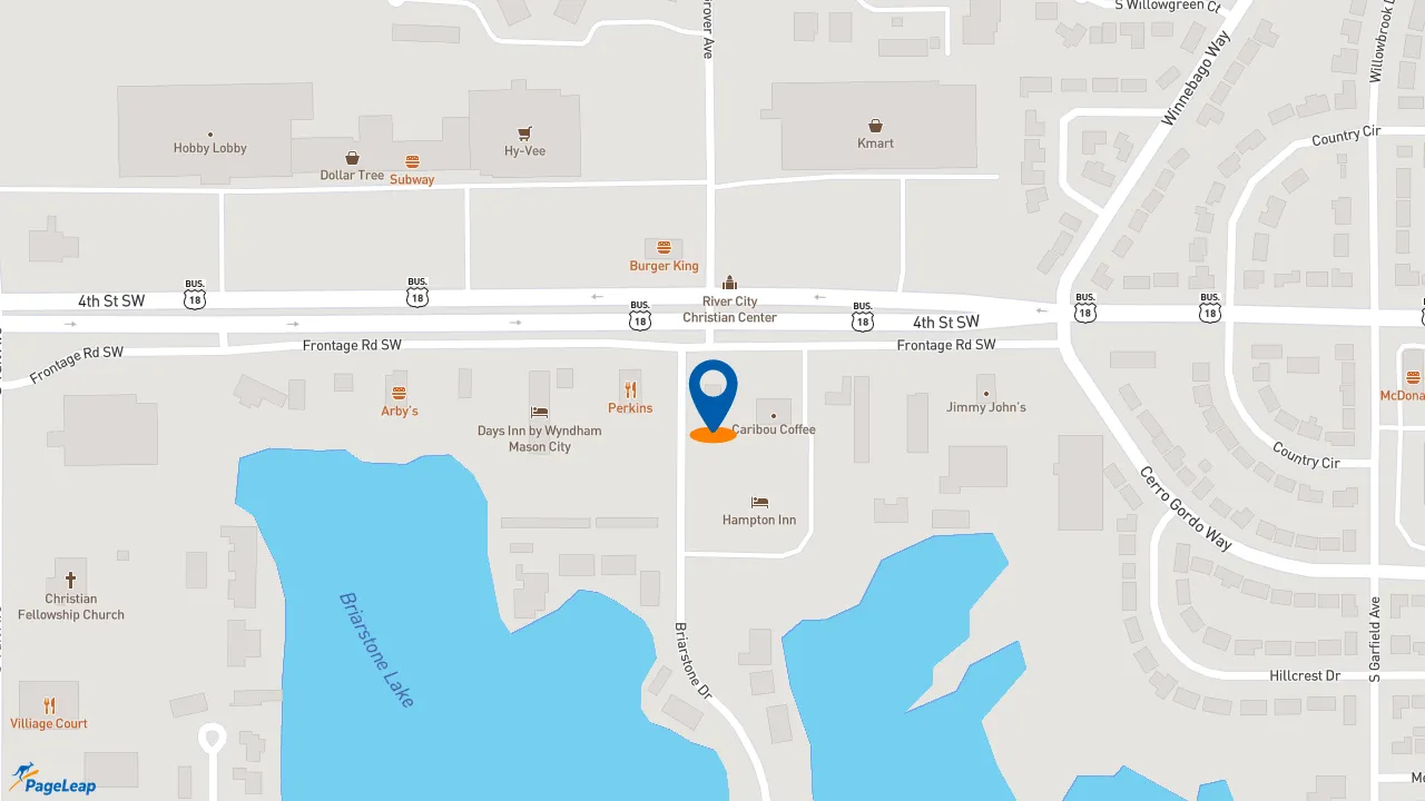PageLeap.com map showing location of Pizza Hut in Mason City.