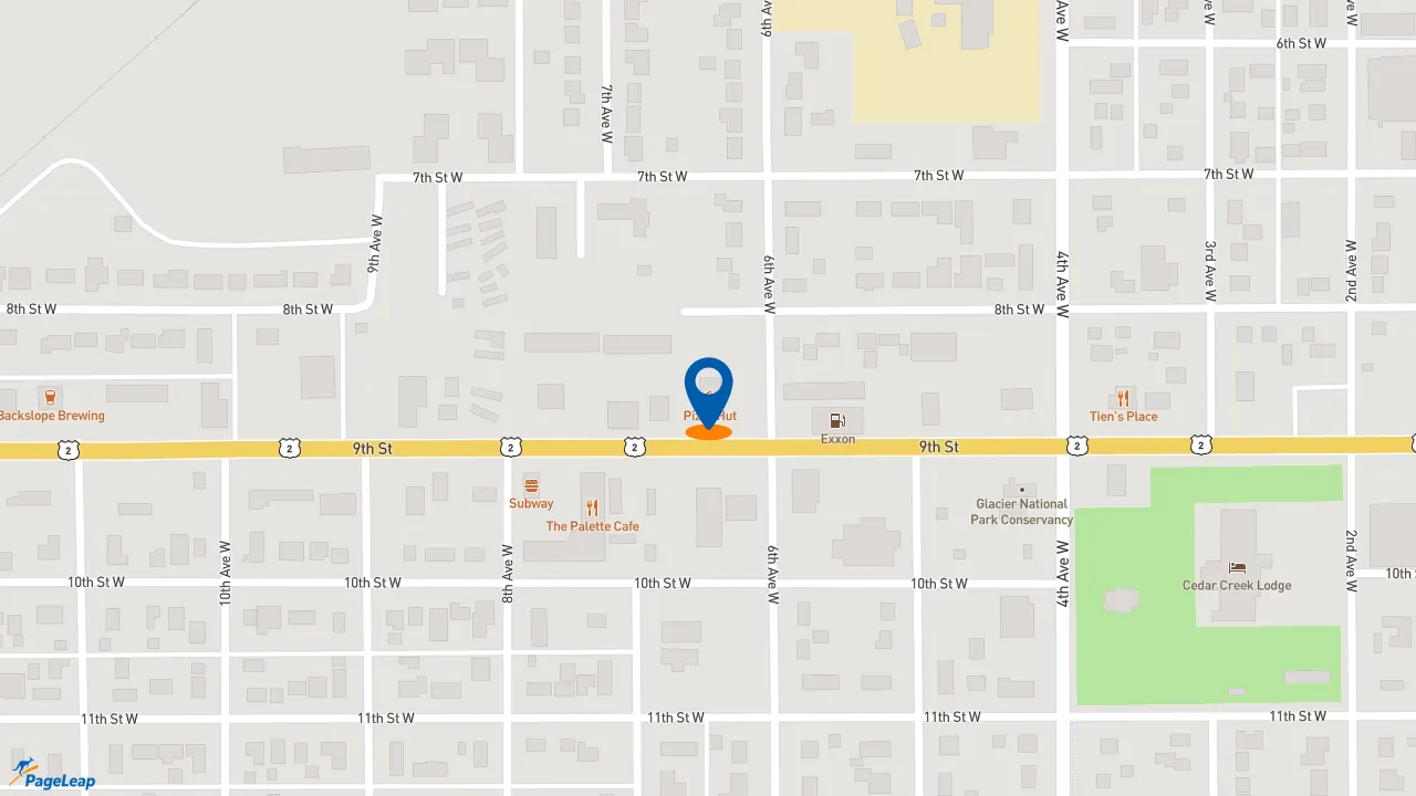 https://pageleap.com map showing location of Pizza Hut in Columbia Falls.