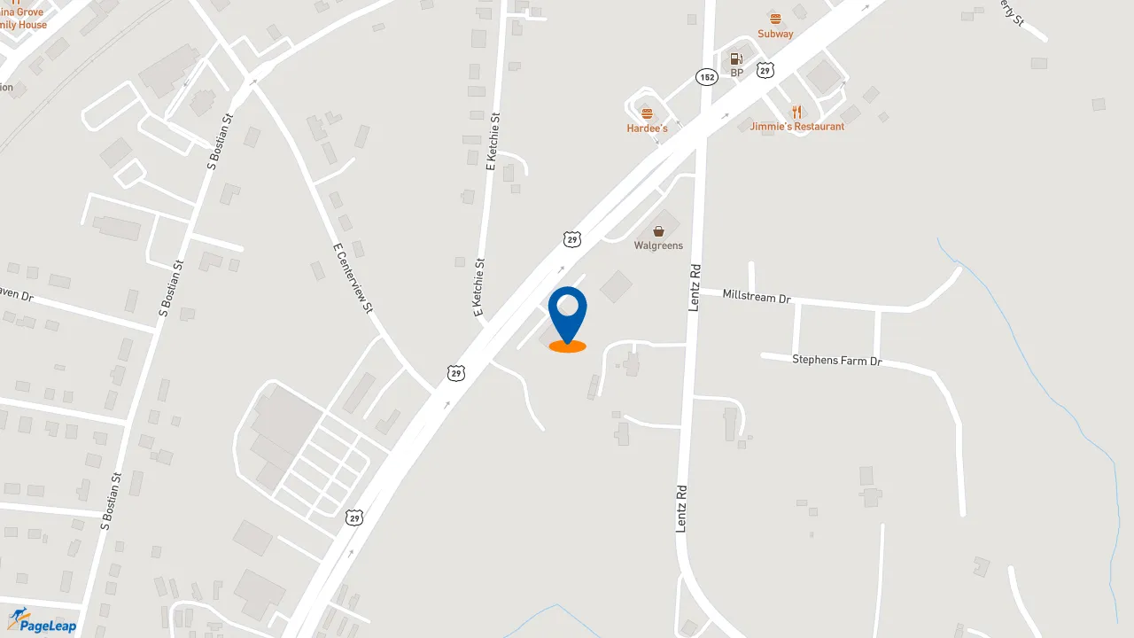 https://pageleap.com map showing location of Pizza Hut in China Grove.