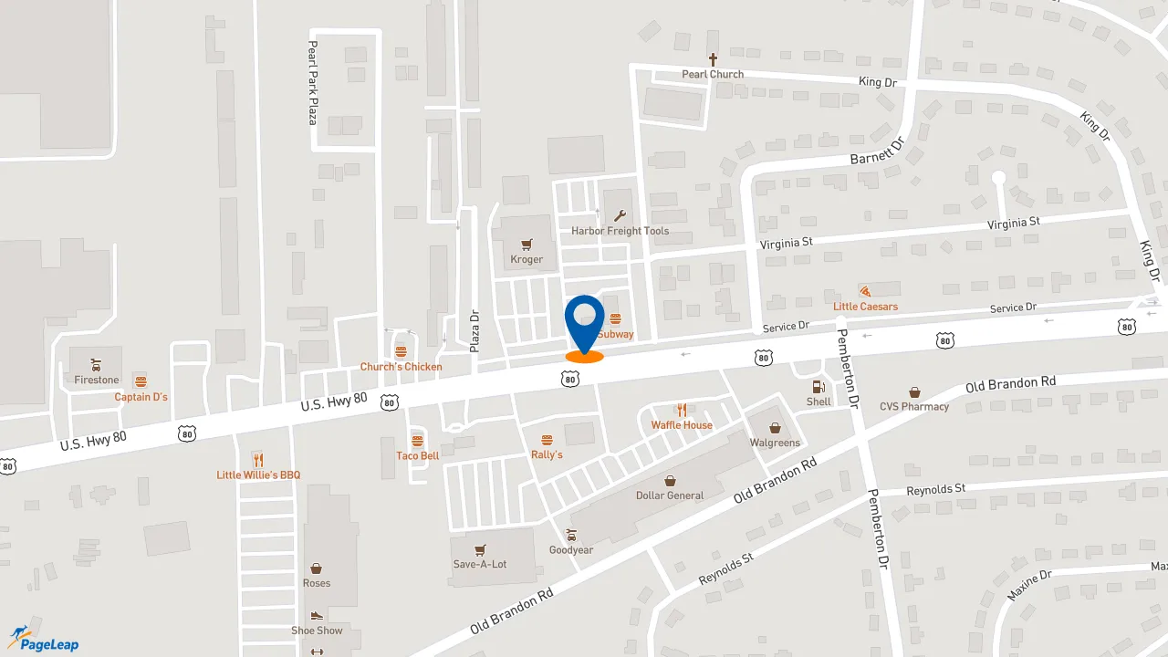 https://pageleap.com map showing location of Pizza Hut in Pearl.