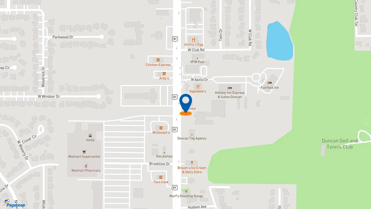 https://pageleap.com map showing location of Pizza Hut in Duncan.