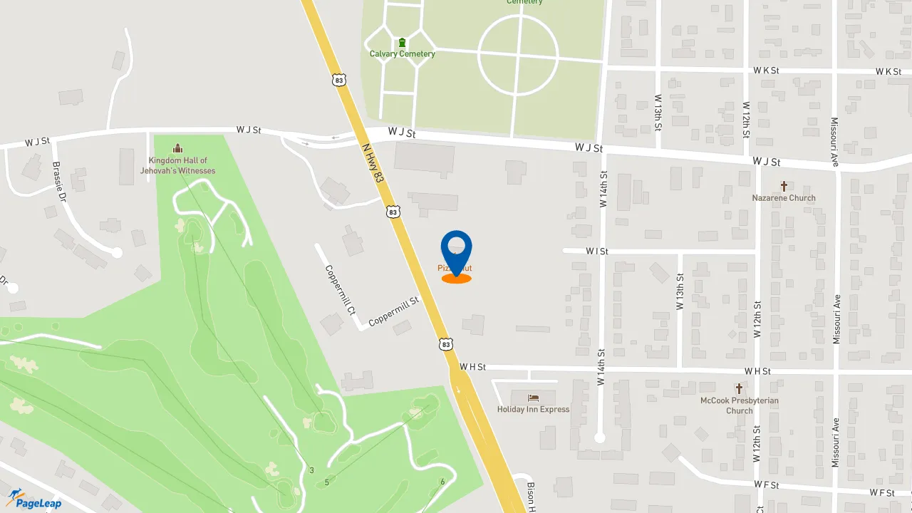 https://pageleap.com map showing location of Pizza Hut in Mccook.