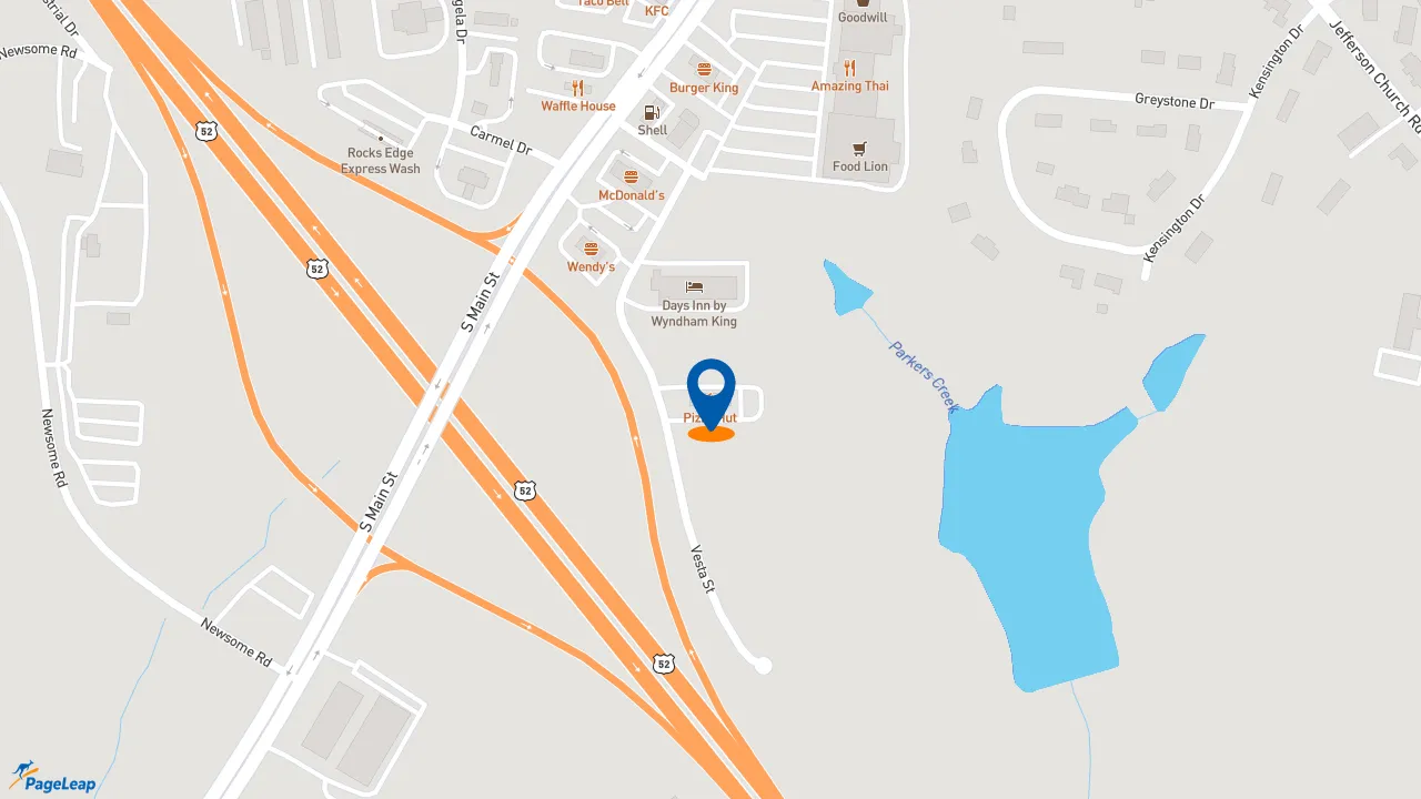 https://pageleap.com map showing location of Pizza Hut in King.
