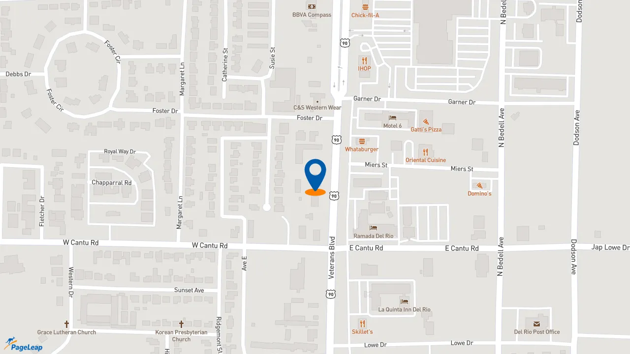 https://pageleap.com map showing location of Pizza Hut in Del Rio.