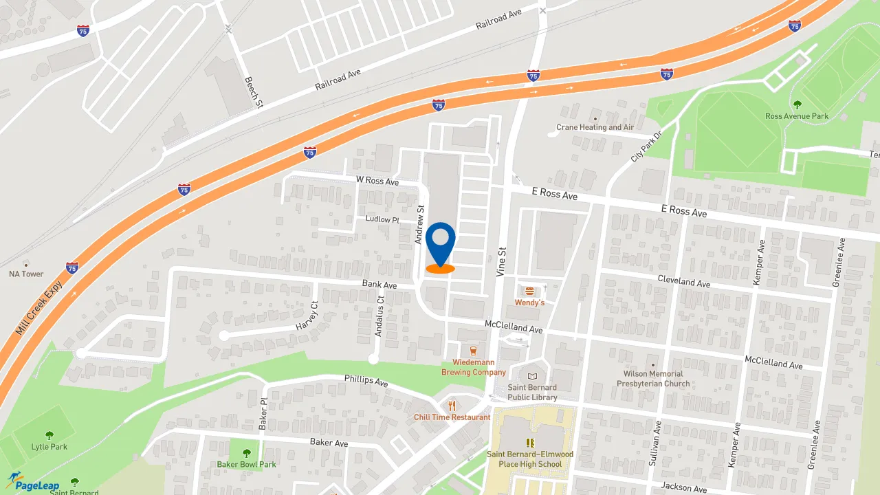https://pageleap.com map showing location of Pizza Hut in Cincinnati.